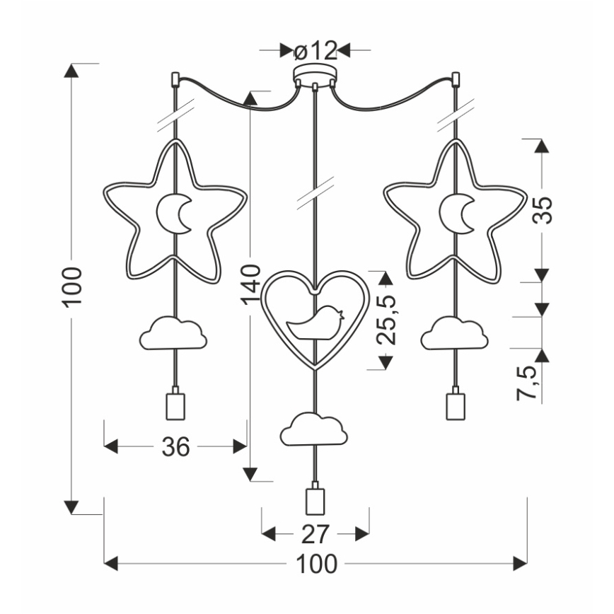 Kinder-Hängeleuchte TRIO mit Kabelaufhängung 3xE27/20W/230V gelb/blau/grau