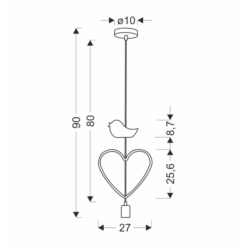Kinder-Pendelleuchte an Kabel HEART 1xE27/20W/230V rosa/weiß