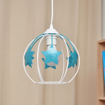 Kinder-Pendelleuchte an Schnur STARS 1xE27/15W/230V türkisfarben/weiß
