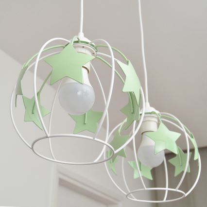 Kinder-Pendelleuchte an Schnur STARS 2xE27/15W/230V grün/weiß