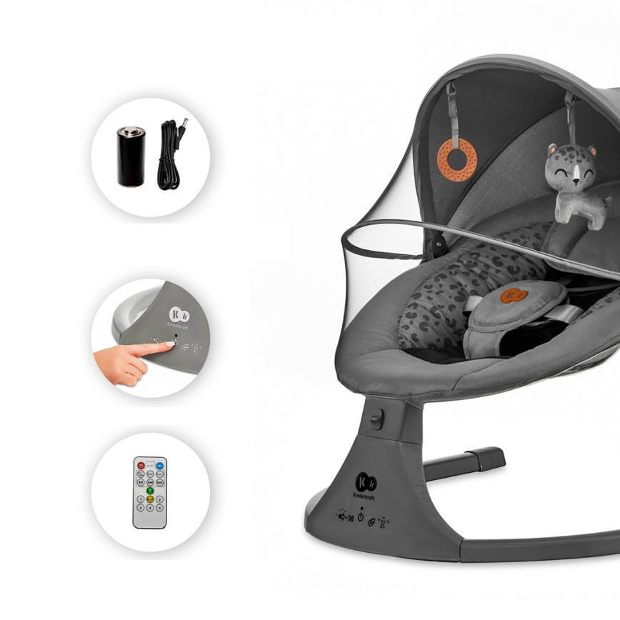 KINDERKRAFT - Altalena per bambini con melodia 2in1 LUMI grigio scuro