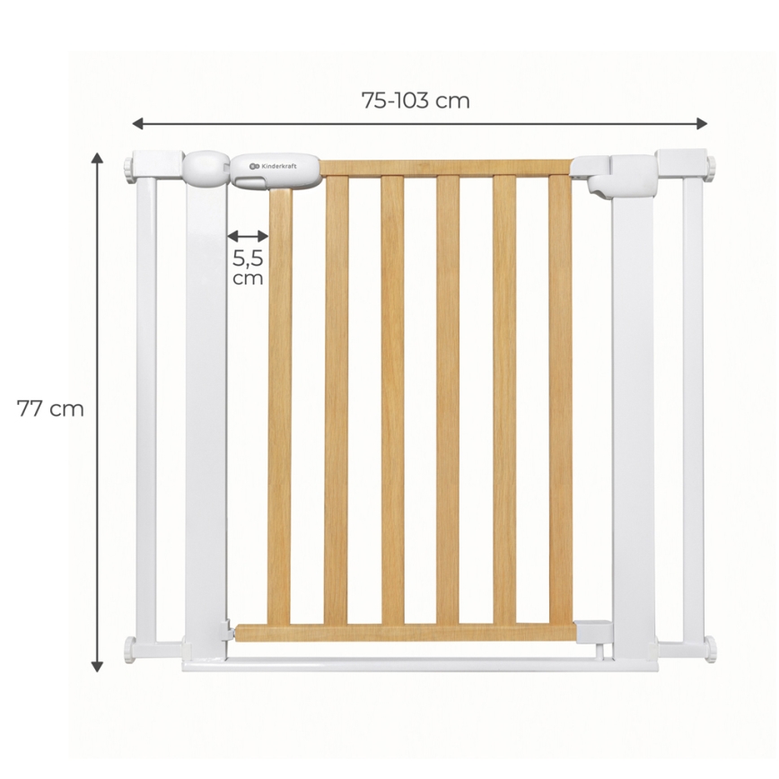 KINDERKRAFT - Barriera di sicurezza LOCK&GO 75-103 cm pino
