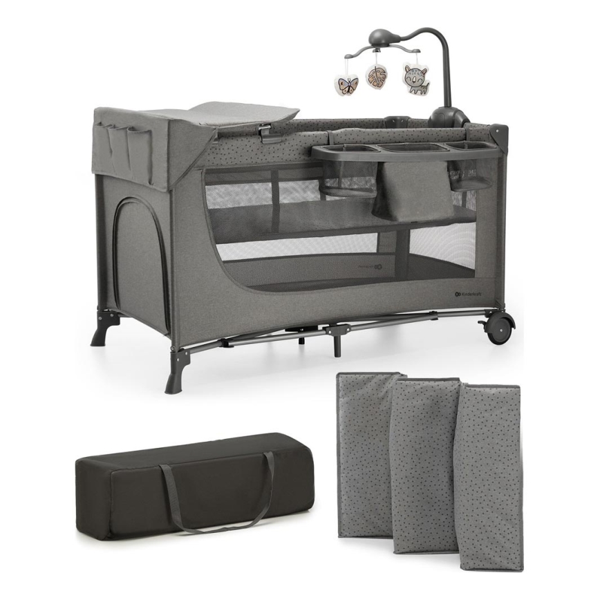 KINDERKRAFT - Berceau de voyage JOY 2 avec accessoires gris