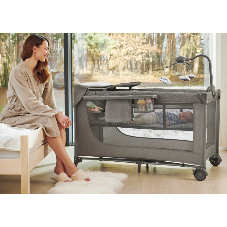 KINDERKRAFT - Berceau de voyage JOY 2 avec accessoires gris