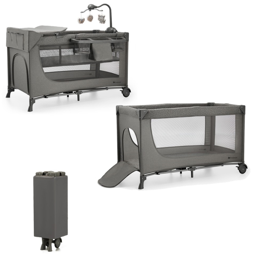 KINDERKRAFT - Berceau de voyage JOY 2 avec accessoires gris