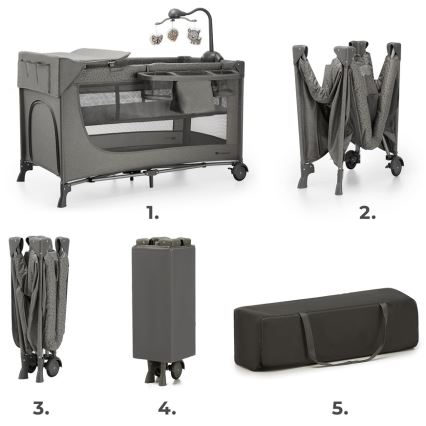KINDERKRAFT - Berceau de voyage JOY 2 avec accessoires gris