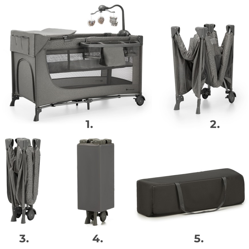 KINDERKRAFT - Berceau de voyage JOY 2 avec accessoires gris