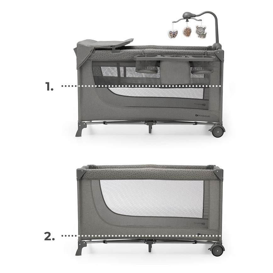 KINDERKRAFT - Berceau de voyage JOY 2 avec accessoires gris