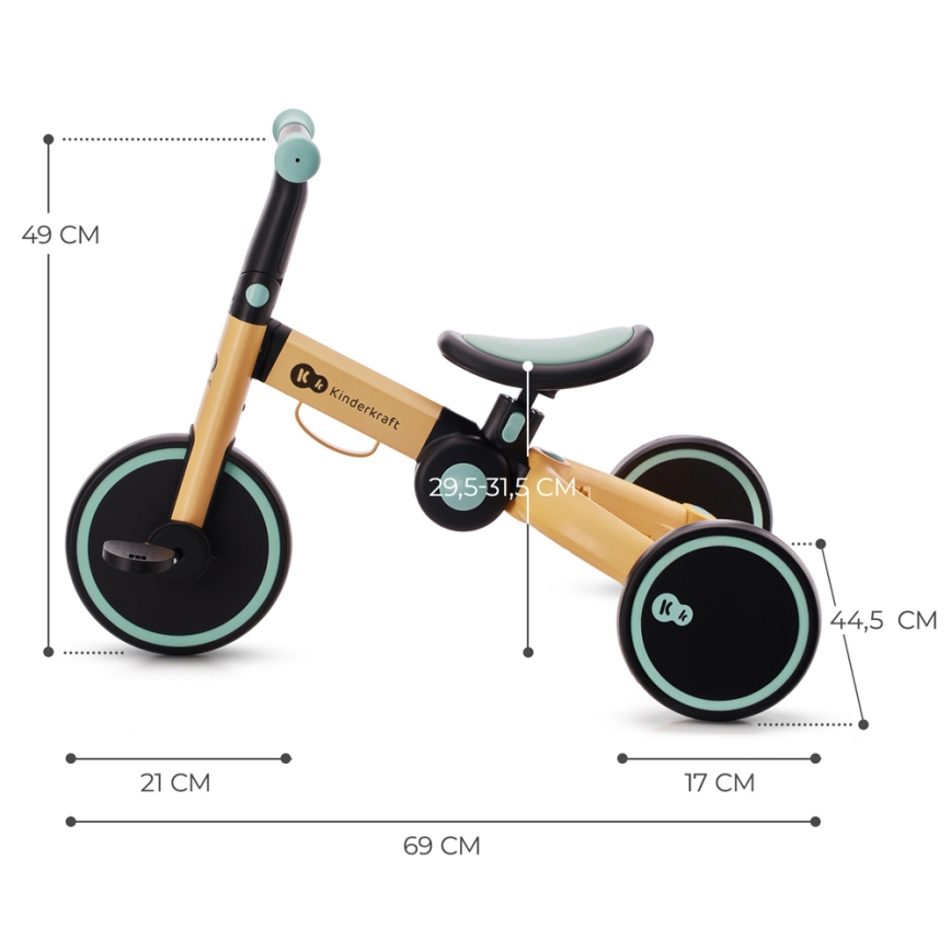 KINDERKRAFT - Bicicletta a spinta per bambini 3in1 4TRIKE giallo/menta