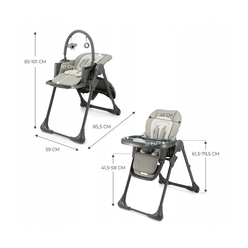 KINDERKRAFT - Chaise haute 2 en 1 pour enfant TUMMIE, grise
