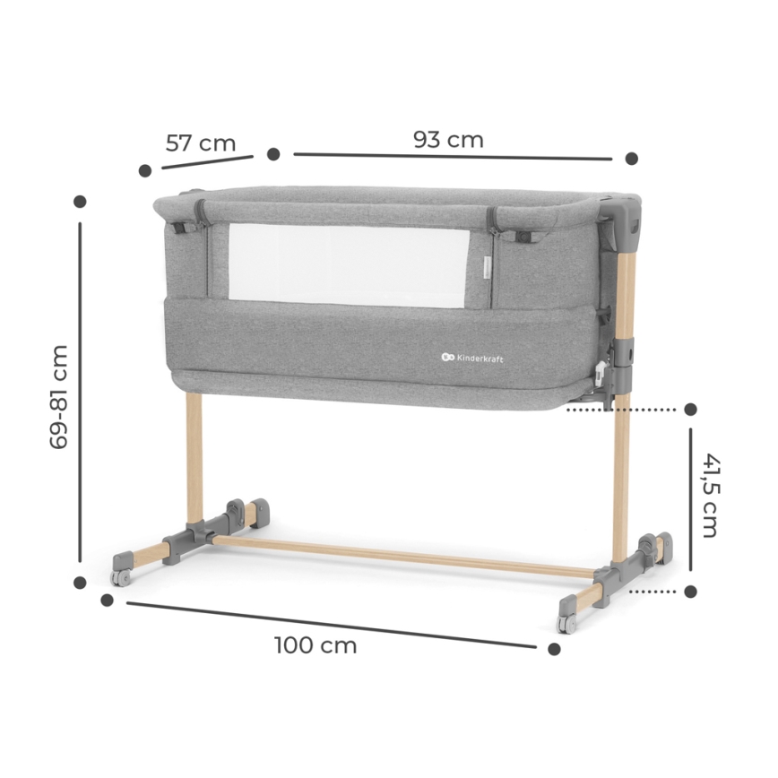 KINDERKRAFT - Culla per bambini NESTE GROW grigio chiaro