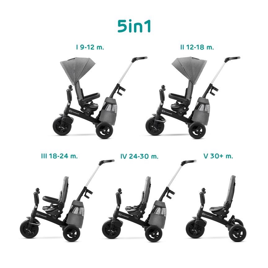 KINDERKRAFT - Kinderdreirad 5v1 EASYTWIST grau/schwarz