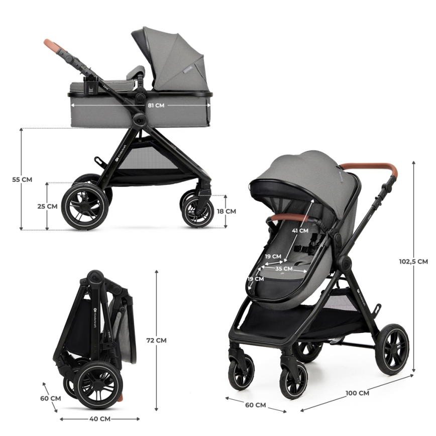KINDERKRAFT - Kombi-Kinderwagen 3in1 ESME Moonlight grau + Auto-Kindersitz MINK PRO