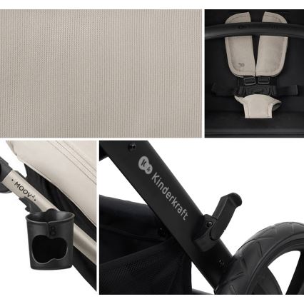 KINDERKRAFT - Passeggino combinato 3in1 MOOV 2 Moonlight grigio + seggiolino auto MINK PRO