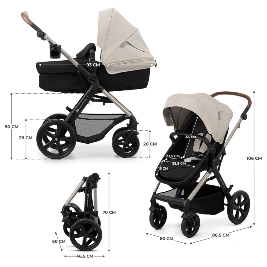 KINDERKRAFT - Passeggino combinato 3in1 MOOV 2 Moonlight grigio + seggiolino auto MINK PRO