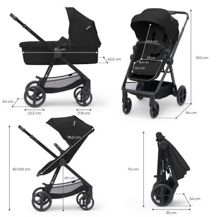 KINDERKRAFT - Poussette combinée 3en1 NEWLY Classique noir  + siège auto MINK PRO