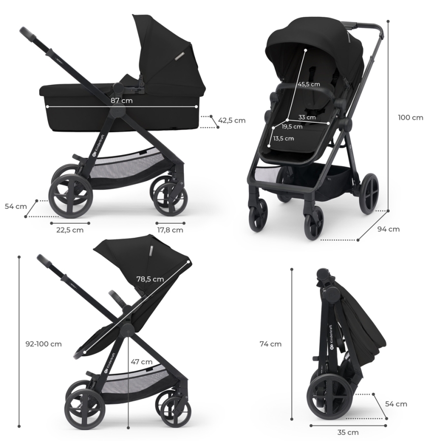 KINDERKRAFT - Poussette combinée 3en1 NEWLY Classique noir  + siège auto MINK PRO