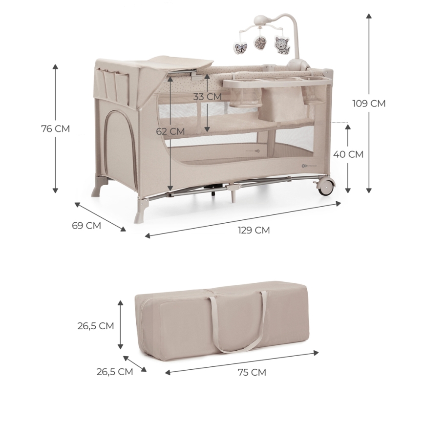 KINDERKRAFT - Reisebettchen JOY 2 mit Zubehör beige