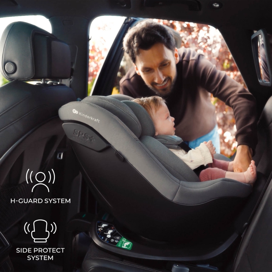 KINDERKRAFT - Seggiolino auto con base girevole I-GUARD i-Size 40-105 cm, grigio
