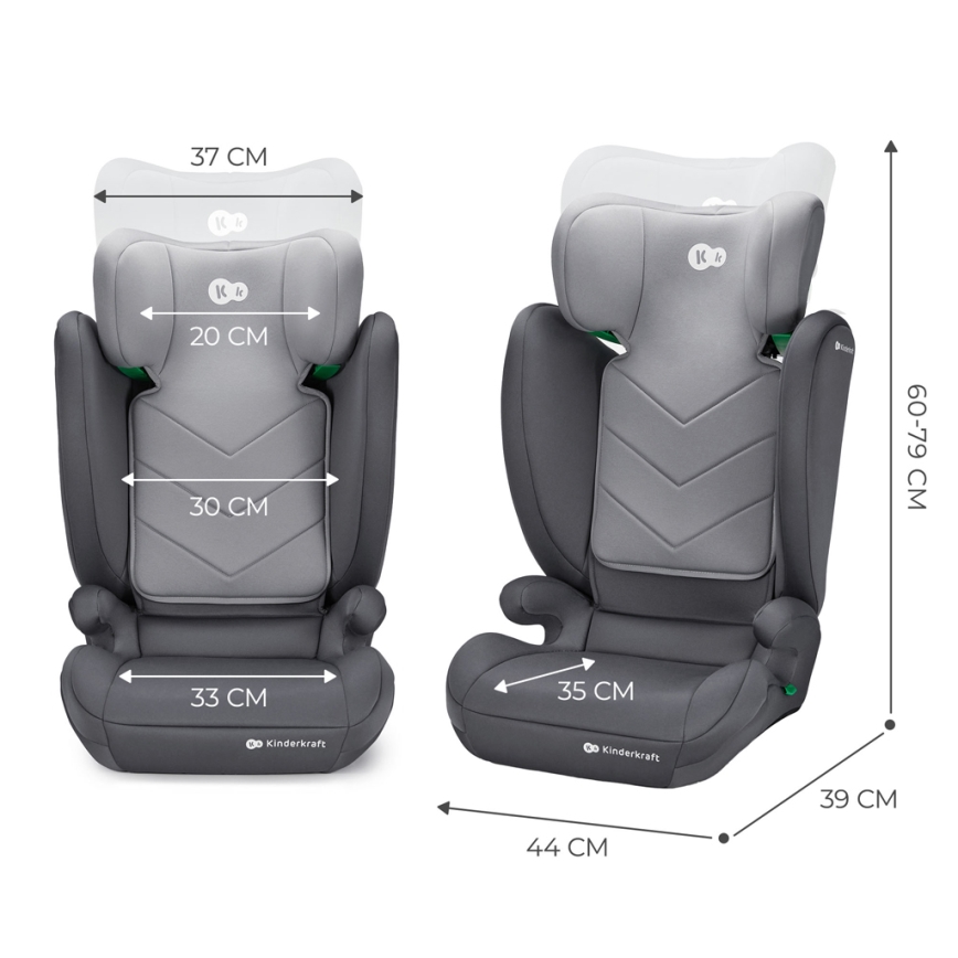 KINDERKRAFT - Seggiolino auto I-SPARK i-Dimensioni (100-150 cm) grigio