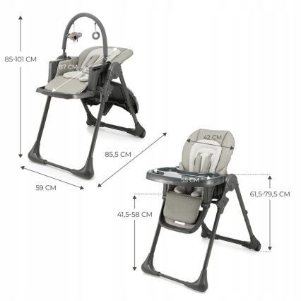 KINDERKRAFT - Seggiolone da pranzo 2 in 1 per bambini TUMMIE grigio