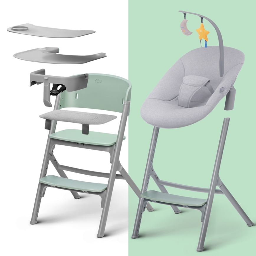 KINDERKRAFT SELECT - Kinderhochstuhl 3-in-1 LIVY Premium Olivegrün + Babywippe CALMEE