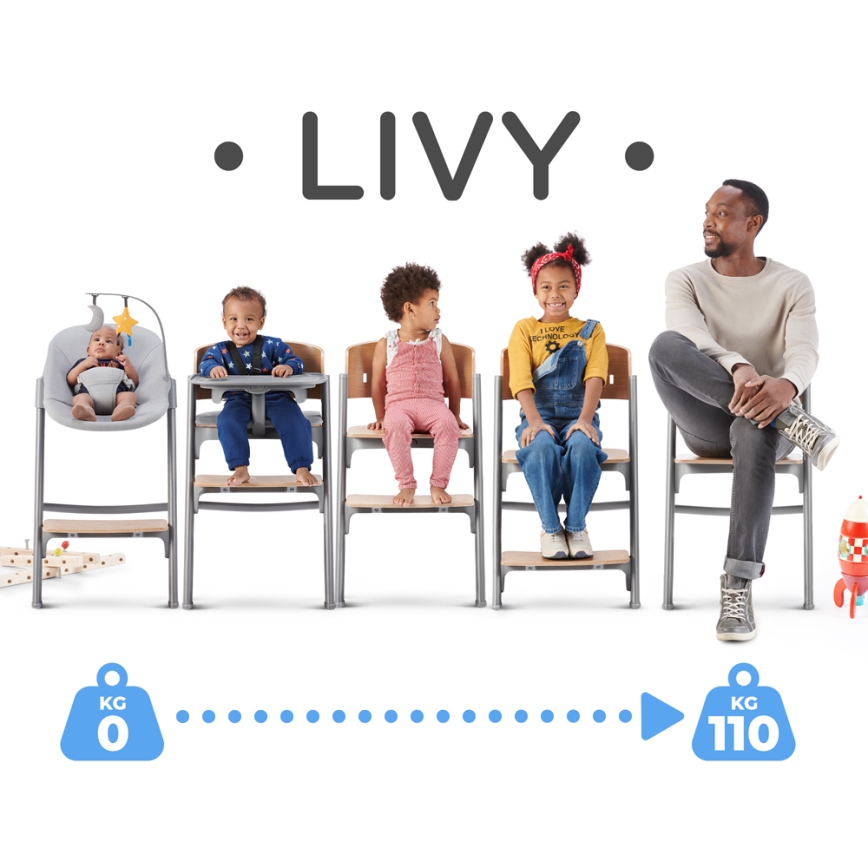 KINDERKRAFT SELECT - Seggiolone 3 in 1 per bambini LIVY Premium rovere + sdraietta CALMEE