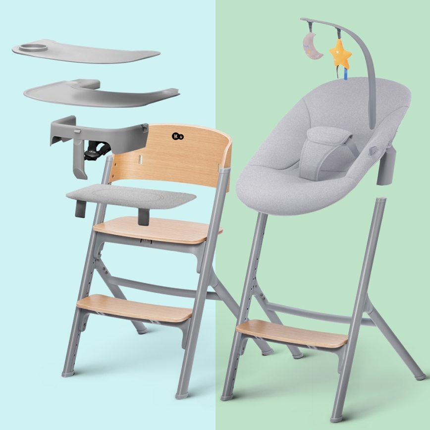 KINDERKRAFT SELECT - Seggiolone da tavola 3 in 1 LIVY Premium rovere + sdraietta CALMEE
