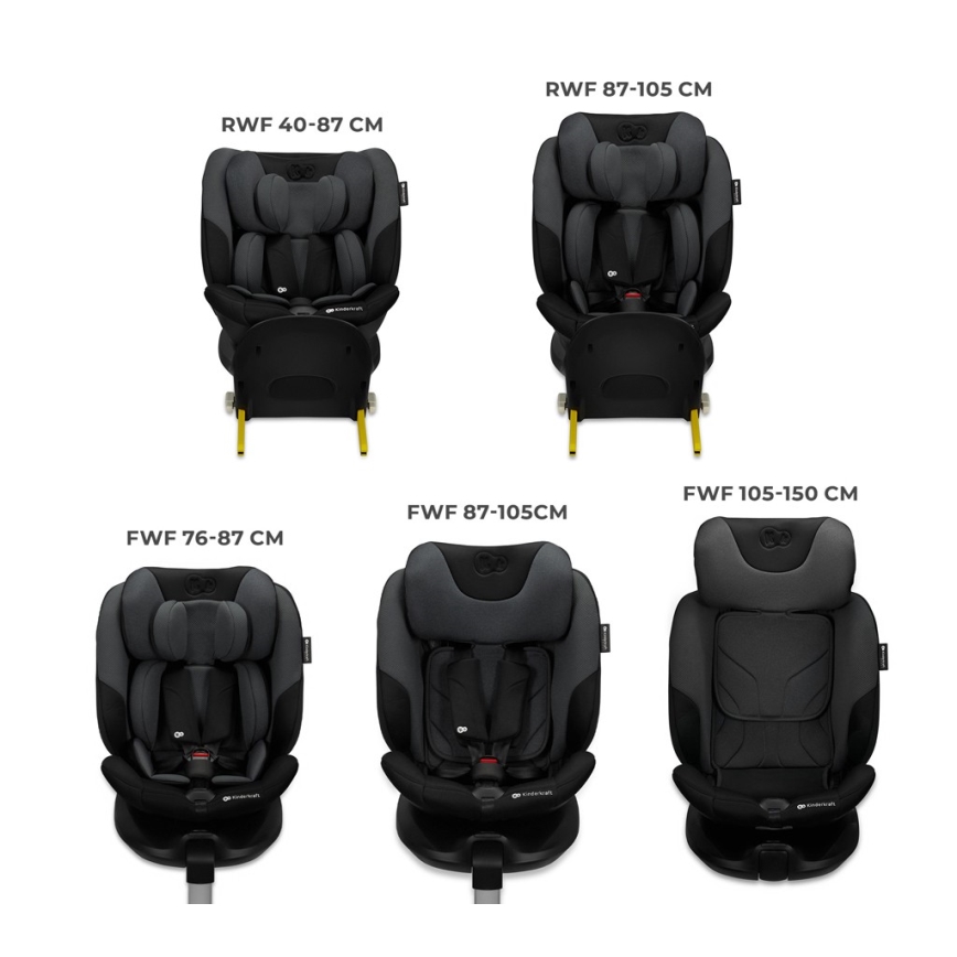 KINDERKRAFT SELECT - Siège auto avec base pivotante I-FIX (40-150 cm) Noir graphite