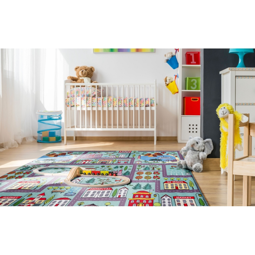 Kinderteppich STELLA STREETS 100x150 cm türkis/Stadt