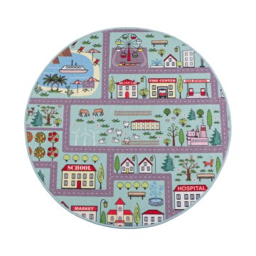Kinderteppich STELLA STREETS 120 cm türkis/Stadt