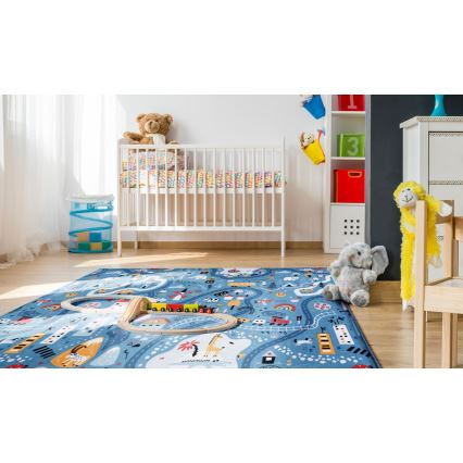 Kinderteppich STELLA STREETS 80x100 cm blau/Stadt