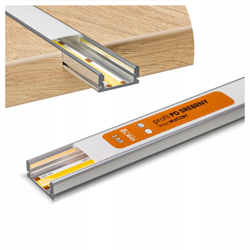 SET 1x striscia LED con sensore di movimento FLEX LED/3,6W/4xAA, 2 m + 2x profilo da incasso da 1 m, argento/bianco