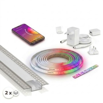 KIT 1x striscia LED RGBW dimmerabile Philips Hue WHITE AND COLOR AMBIANCE LED/20W/230V 2 m + 2x profilo da incasso 1 m argento/bianco