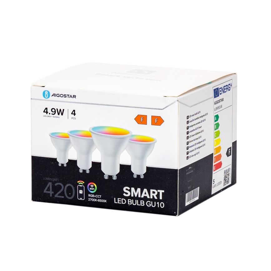 Kit 4x lampadine LED RGBW dimmerabili Smart GU10/4,9W/230V 2700-6500K - Aigostar