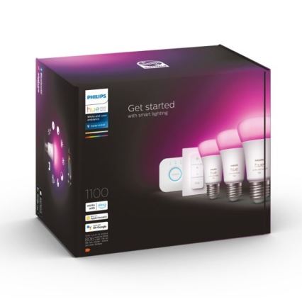 Kit base Philips Hue WHITE AND COLOR AMBIANCE 3xE27/9W 2000-6500K + Hue Bridge e interruttore dimmer