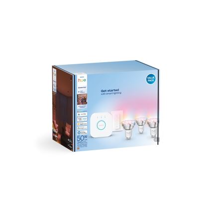 Kit base Philips Hue White And Color Ambiance Essential 3xGU10/4,7W/230V 2200-6500K + Hue bridge