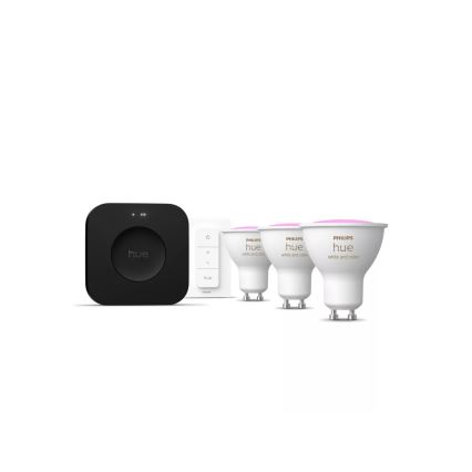 Set base Philips Hue WHITE AND COLOR AMBIANCE 3xGU10/4,2W 2000-6500K + dispositivo di collegamento