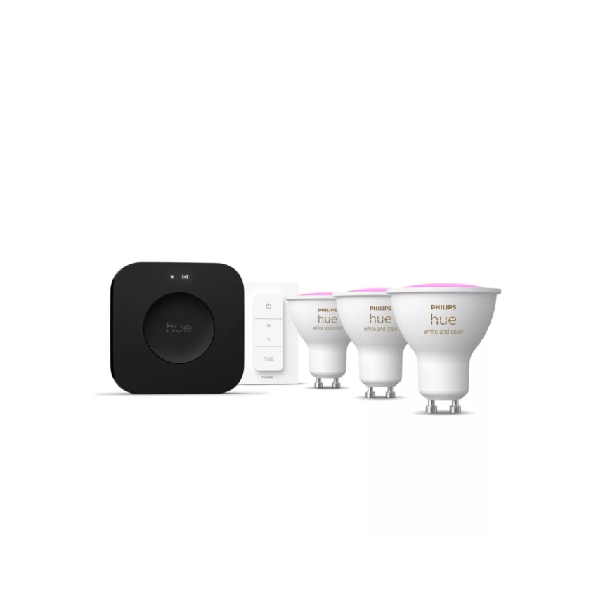 Set base Philips Hue WHITE AND COLOR AMBIANCE 3xGU10/4,2W 2000-6500K + dispositivo di collegamento