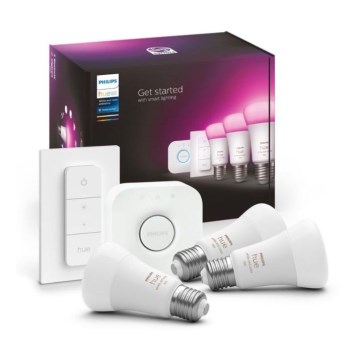 Kit base Philips Hue WHITE AND COLOR AMBIANCE 3xE27/9W 2000-6500K + Hue Bridge e interruttore dimmer