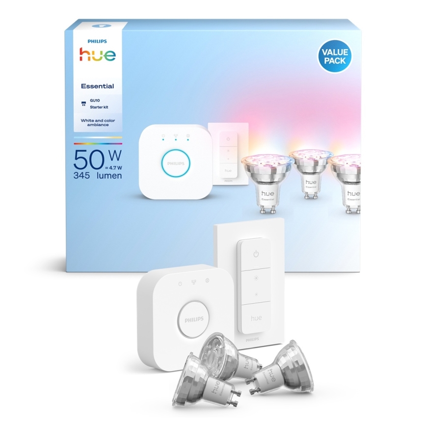 Kit base Philips Hue White And Color Ambiance Essential 3xGU10/4,7W/230V 2200-6500K + dispositivo di connessione