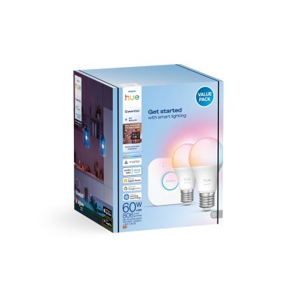 Kit de démarrage Philips Hue White And Color Ambiance Essential 2xE27/8W/230V 2200-6500K + passerelle de connexion