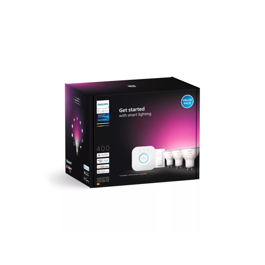 Kit de démarrage Philips Hue WHITE AND COLOR AMBIANCE 3xGU10/4,2W/230V 2000-6500K + pont Hue et variateur sans fil