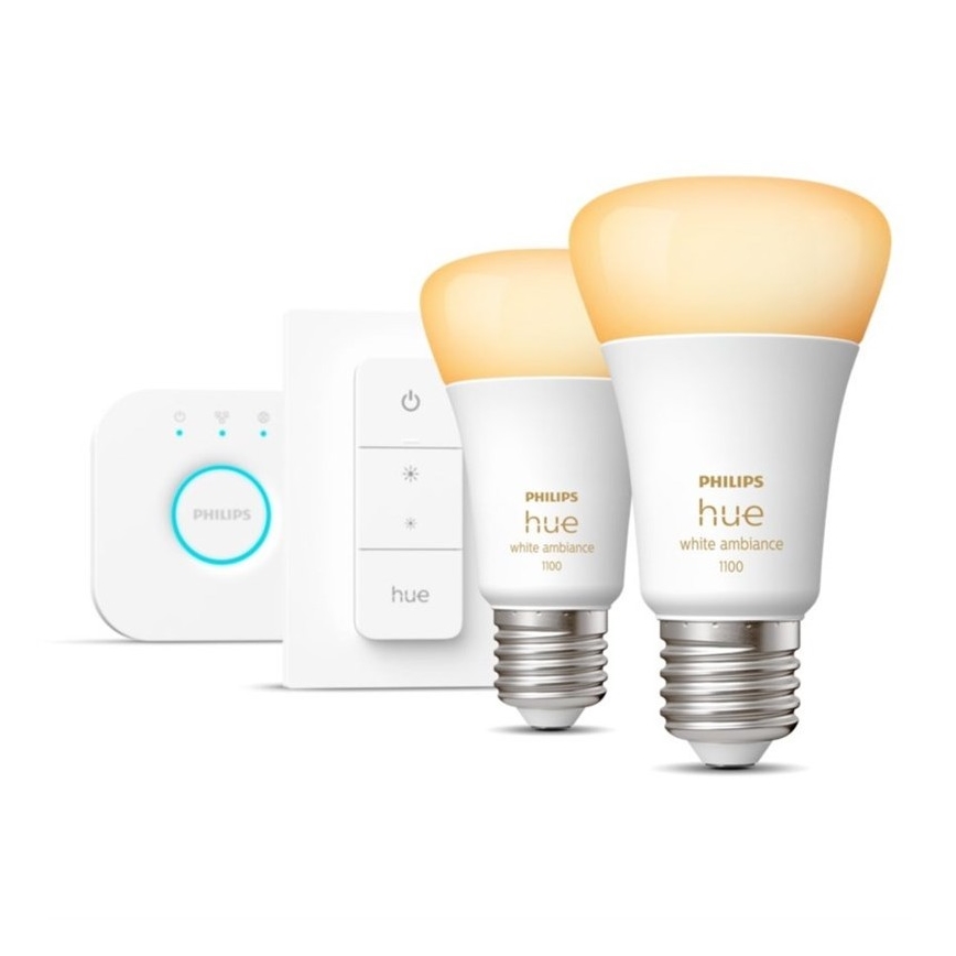 Kit de démarrage Philips Hue WHITE AMBIANCE 2xE27/8W/230V + appareil d'interconnexion