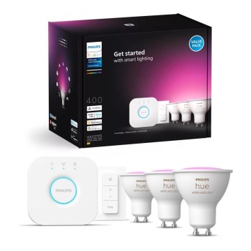 Kit de démarrage Philips Hue WHITE AND COLOR AMBIANCE 3xGU10/4,2W/230V 2000-6500K + pont Hue et variateur sans fil