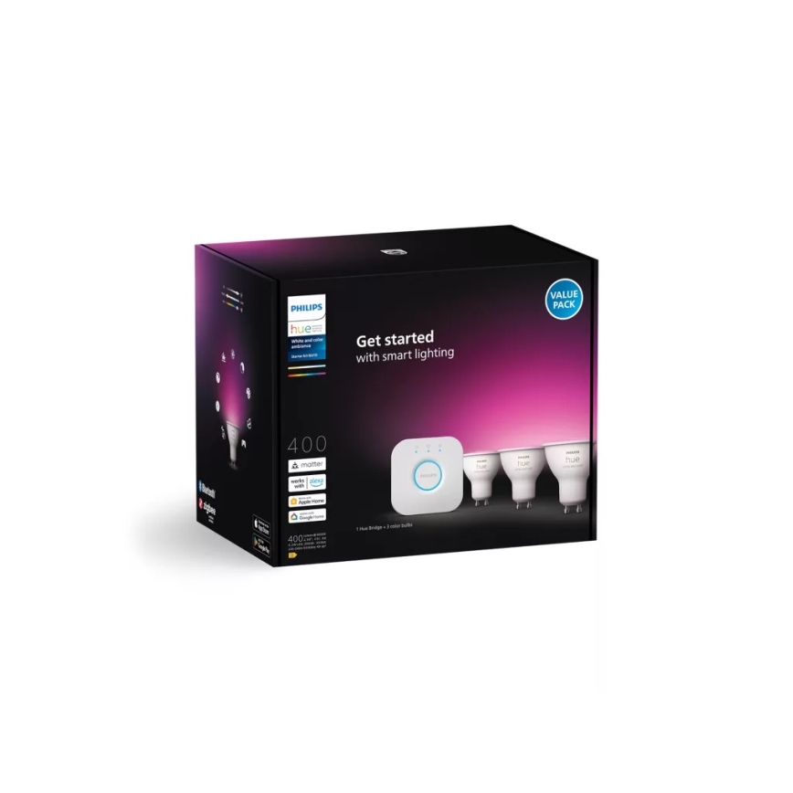 Kit base Philips Hue WHITE AND COLOR AMBIANCE 3xGU10/4,2W/230V 2200-6500K + Hue bridge