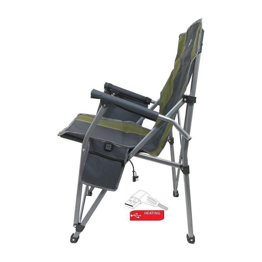 Klappbarer Campingstuhl mit Heizfunktion 11/5V, grün/grau