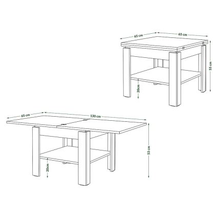 Klappbarer Couchtisch mit Ablage LIA grau/weiß