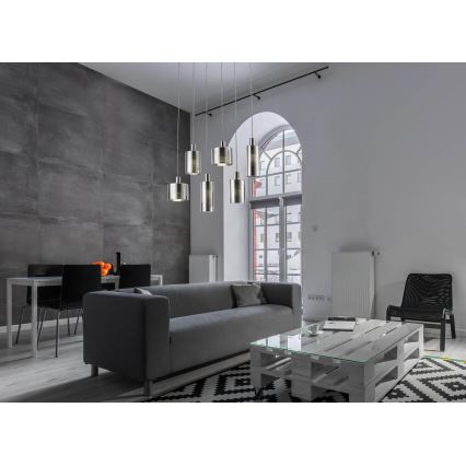 Lampadario a sospensione con filo EVOLUTION 6xE27/11W/230V cromo lucido