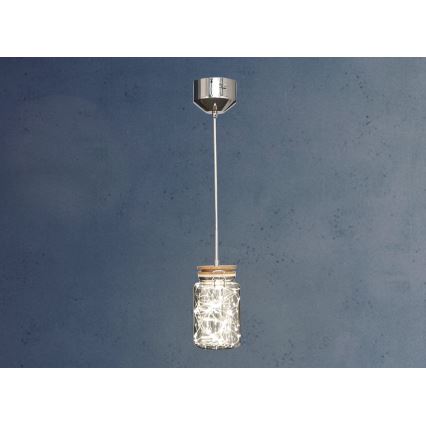 Lampadario a sospensione con filo SHOCK LED/5W/230V cromo lucido/legno